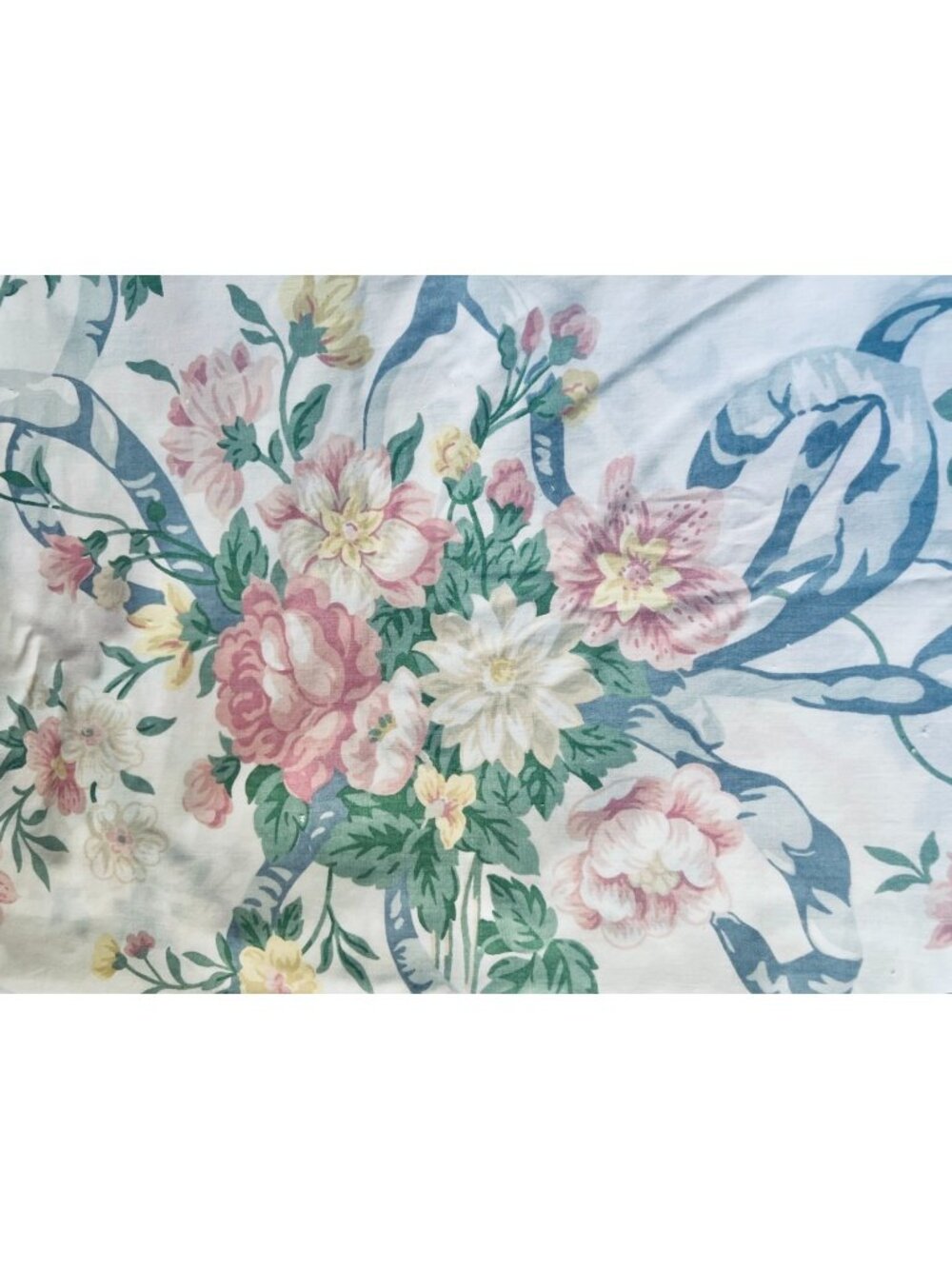 Cannon King-Size Flat Sheet Pink Yellow Blue Bows VTG Cottage Core Country 1980s - Picture 3 of 6